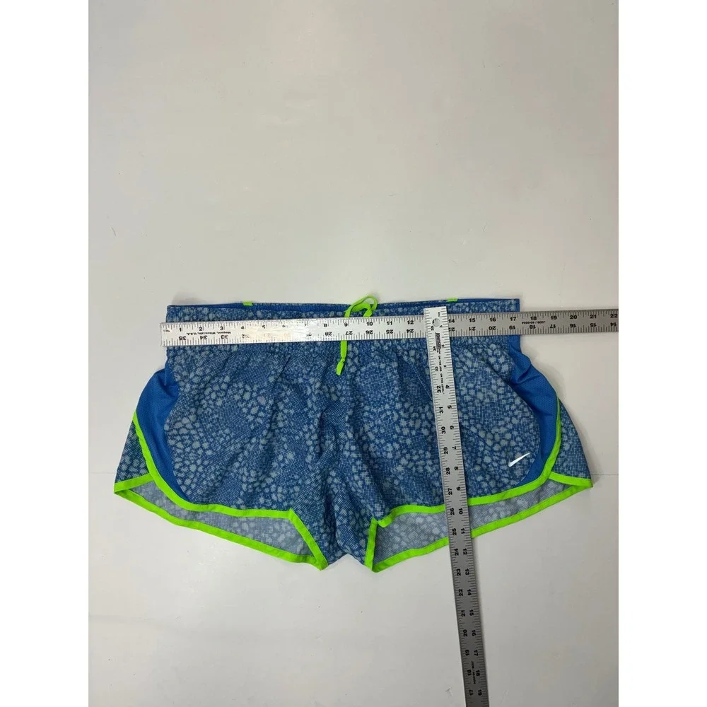 Nike Dri-FIT Womens XL Running Shorts Blue White Dot Print Neon Green Trim 3in - Picture 4 of 6